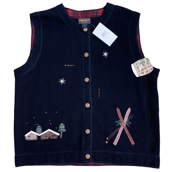 Woolrich New With Tags Women’s XL Knit Winter Scene Embroidered Sweater Vest - Picture 1 of 12